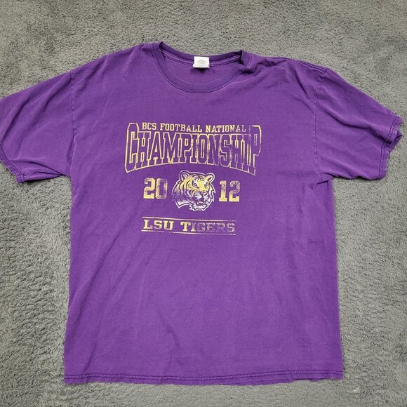 Vintage LSU Tigers 2012 BCS National Championship T-Shirt Purple Size‎ XL Gildan - Picture 1 of 8
